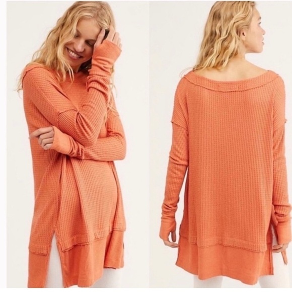 Free People North Shore Thermal Tunic Top Orange Small - Picture 6 of 6